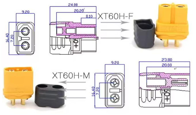 XT60 / XT60H power connectors for lithium batteries ( 1 pair)