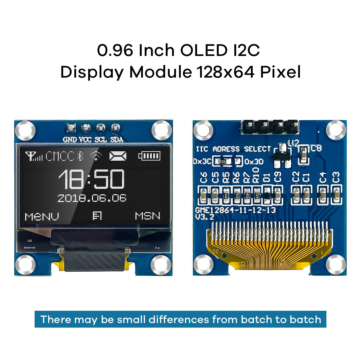 0.96 inch white OLED display 128x64 for Arduino/Raspberry Pi etc