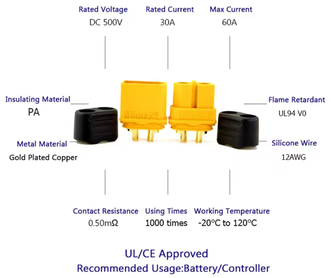 XT60 / XT60H power connectors for lithium batteries ( 1 pair)